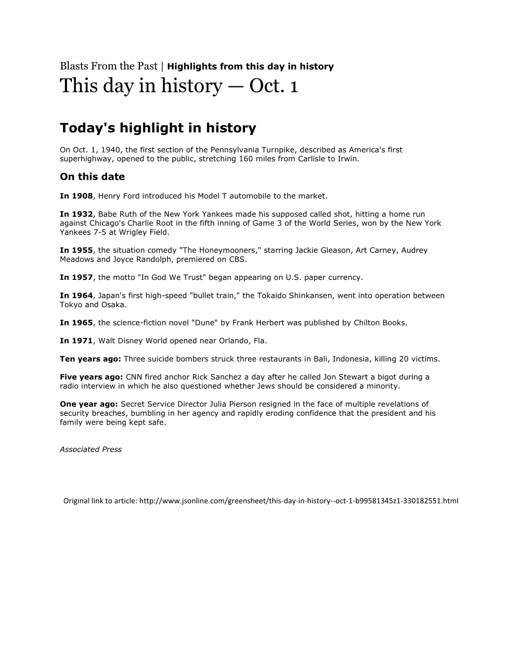 This Day in History — Oct. 1
