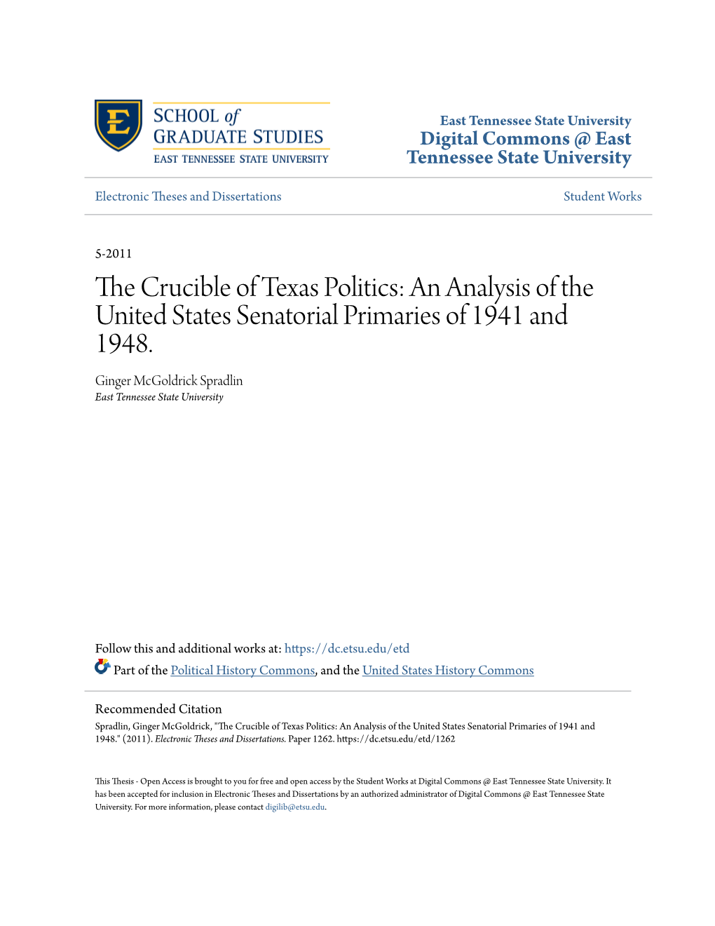 An Analysis of the United States Senatorial Primaries of 1941 and 1948