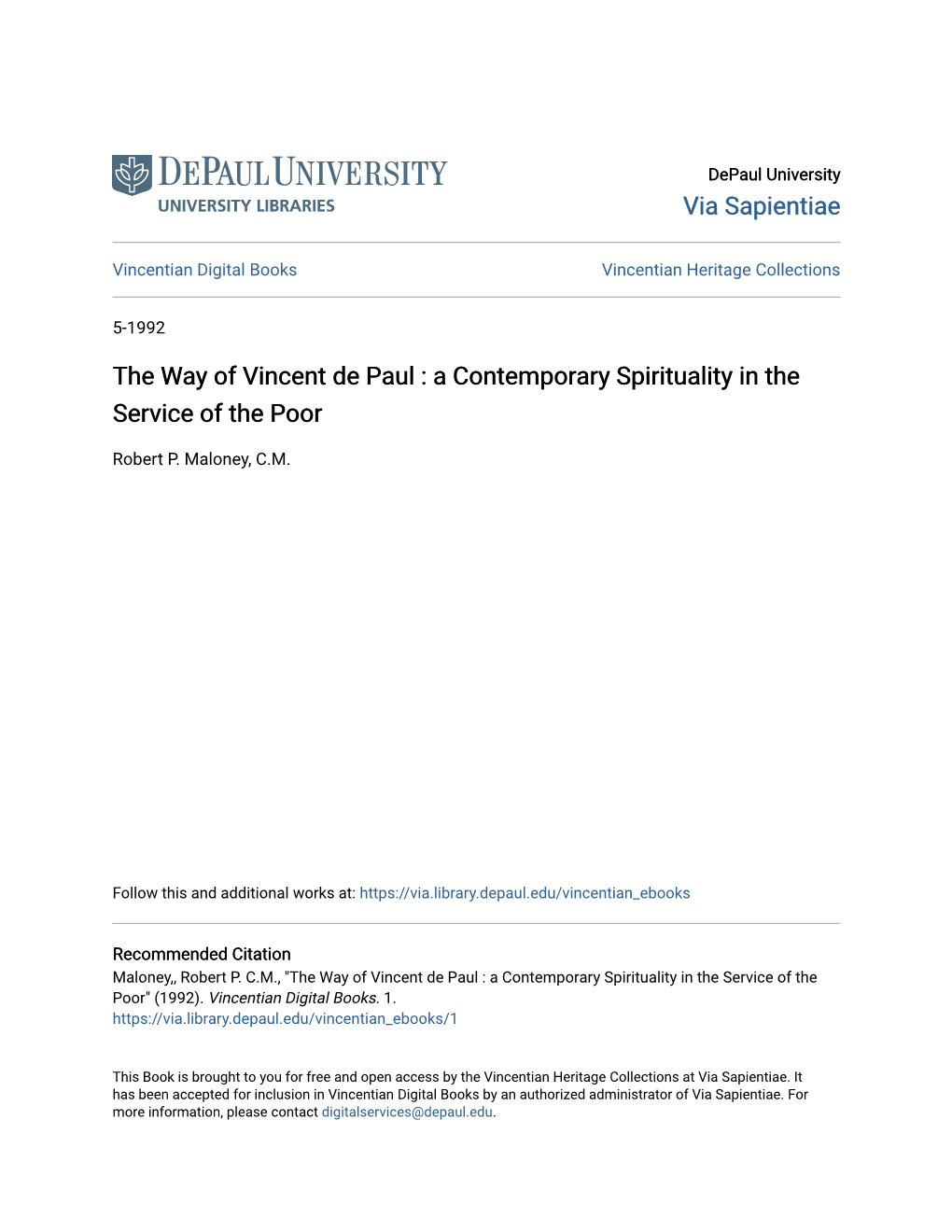 The Way of Vincent De Paul : a Contemporary Spirituality in the Service of the Poor