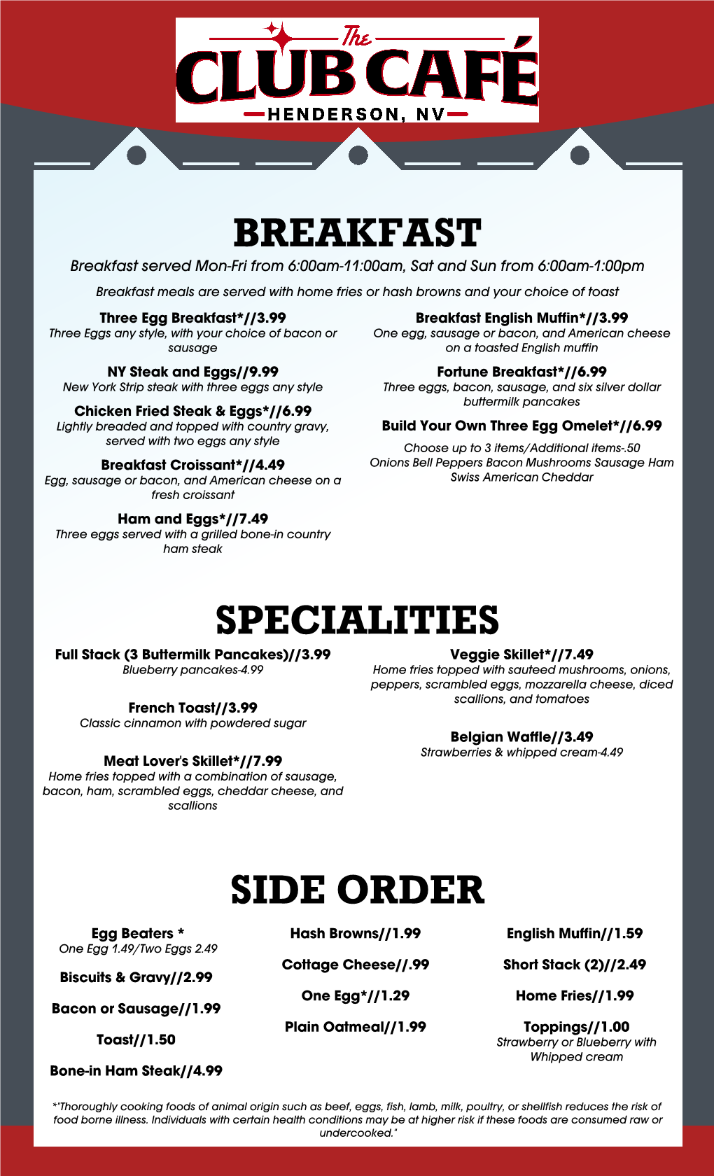 Breakfast Specialities Side Order