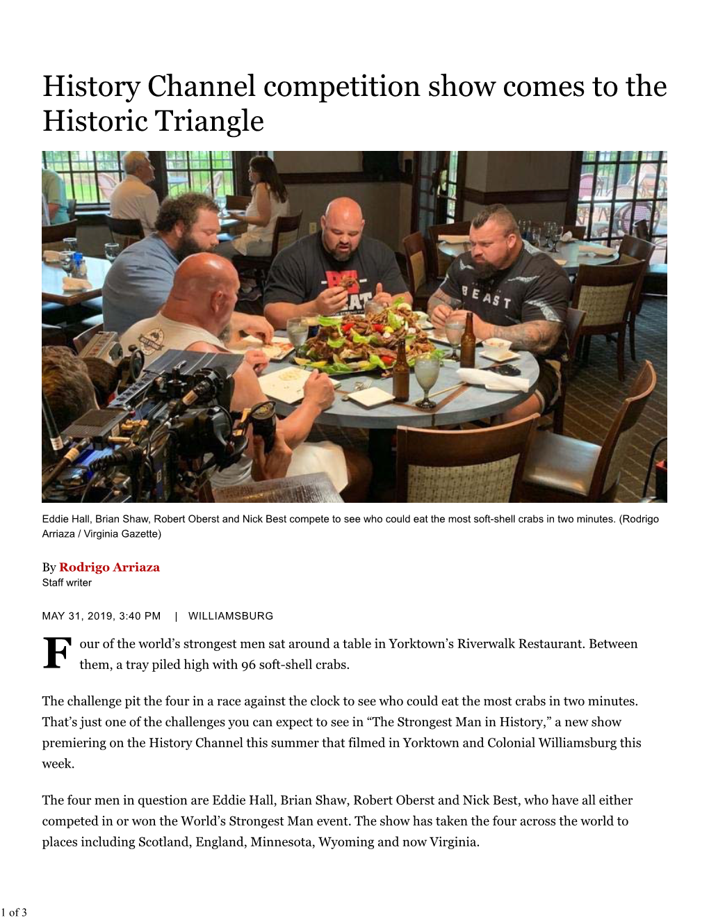 History Channel Competition Show Comes to the Historic Triangle