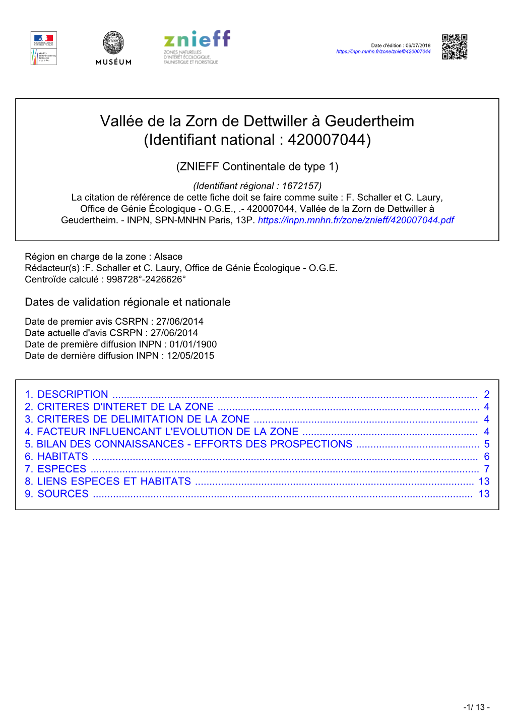Vallée De La Zorn De Dettwiller À Geudertheim (Identifiant National : 420007044)