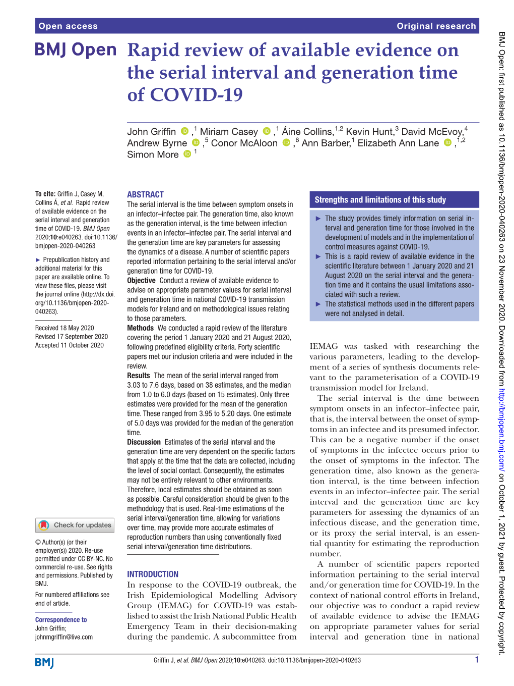 Rapid Review of Available Evidence on the Serial Interval and Generation Time of COVID-19