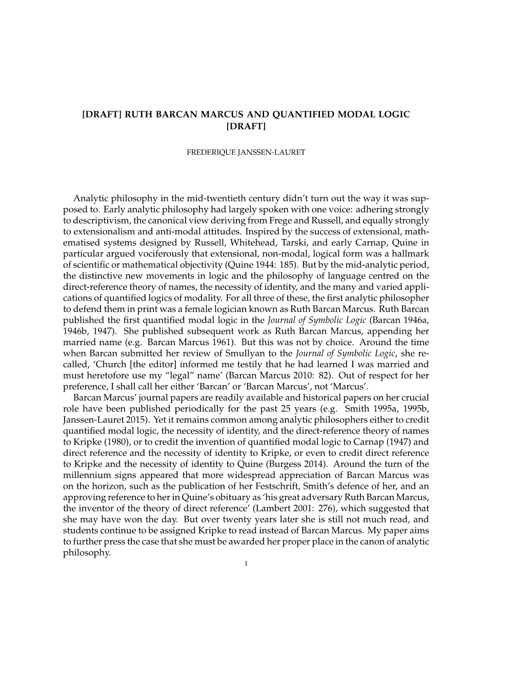 [Draft] Ruth Barcan Marcus and Quantified Modal Logic [Draft]