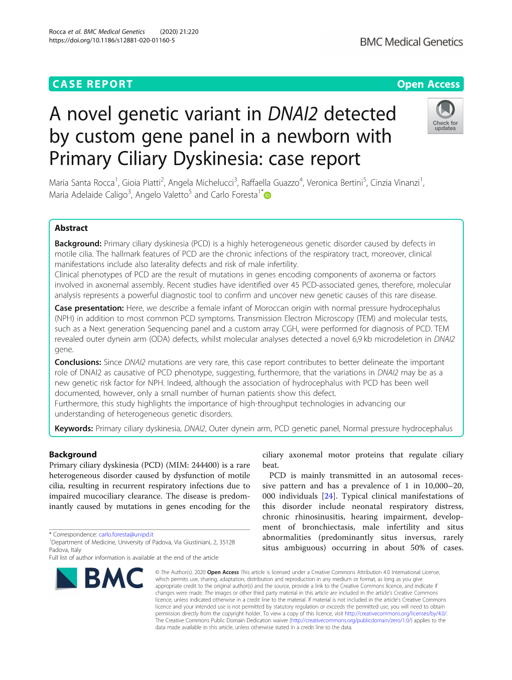 A Novel Genetic Variant in DNAI2 Detected by Custom Gene Panel in a Newborn with Primary Ciliary Dyskinesia