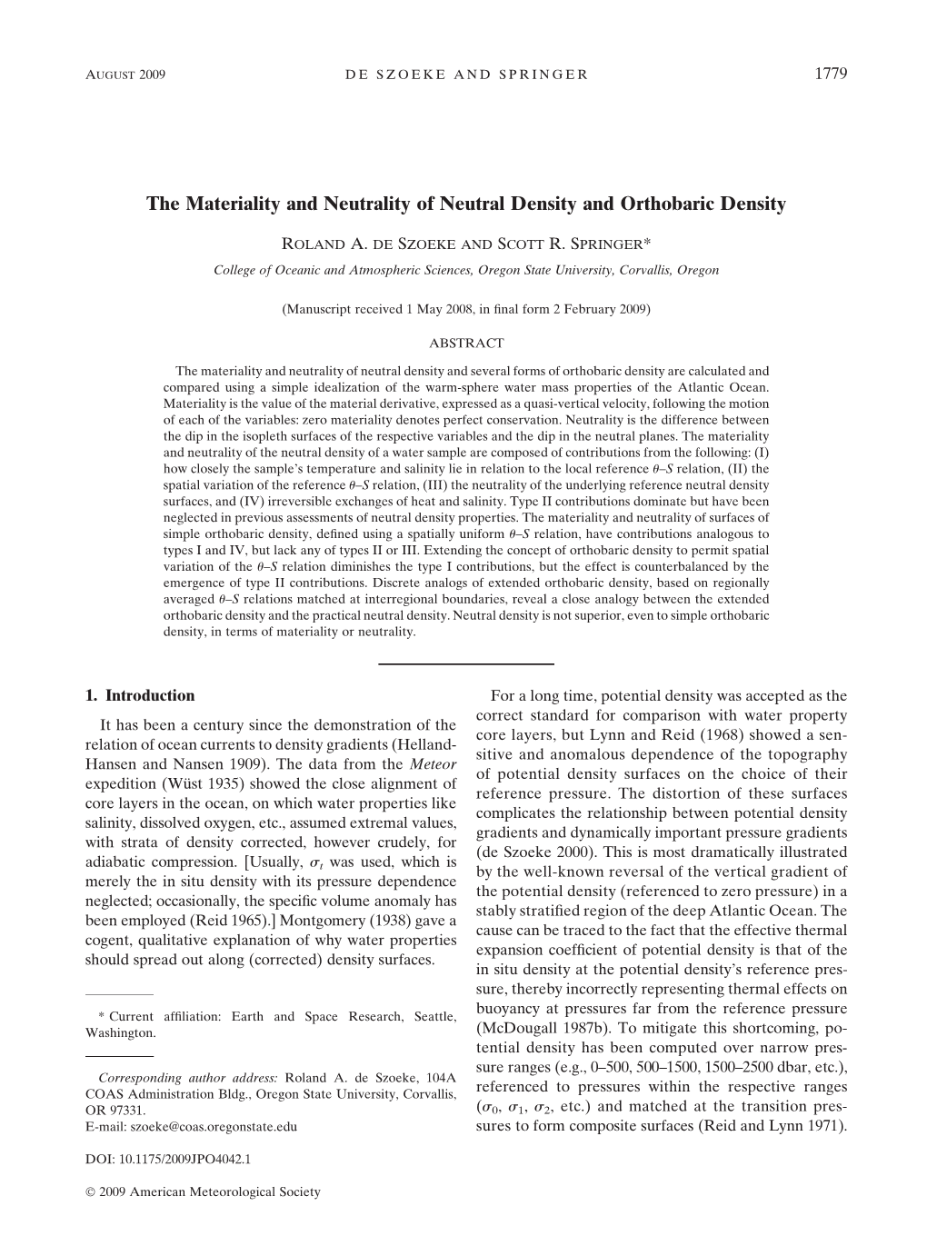 The Materiality and Neutrality of Neutral Density and Orthobaric Density