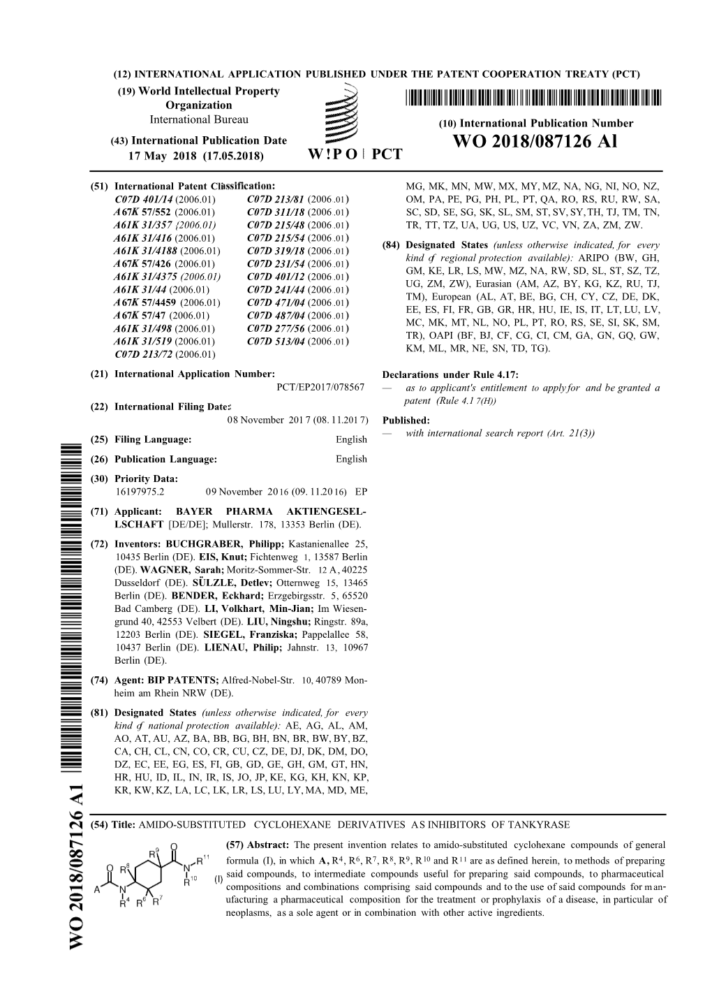 WO 2018/087126 Al 17 May 2018 (17.05.2018) W !P O PCT