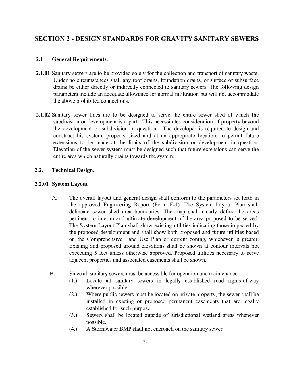 Section 2 - Design Standards for Gravity Sanitary Sewers