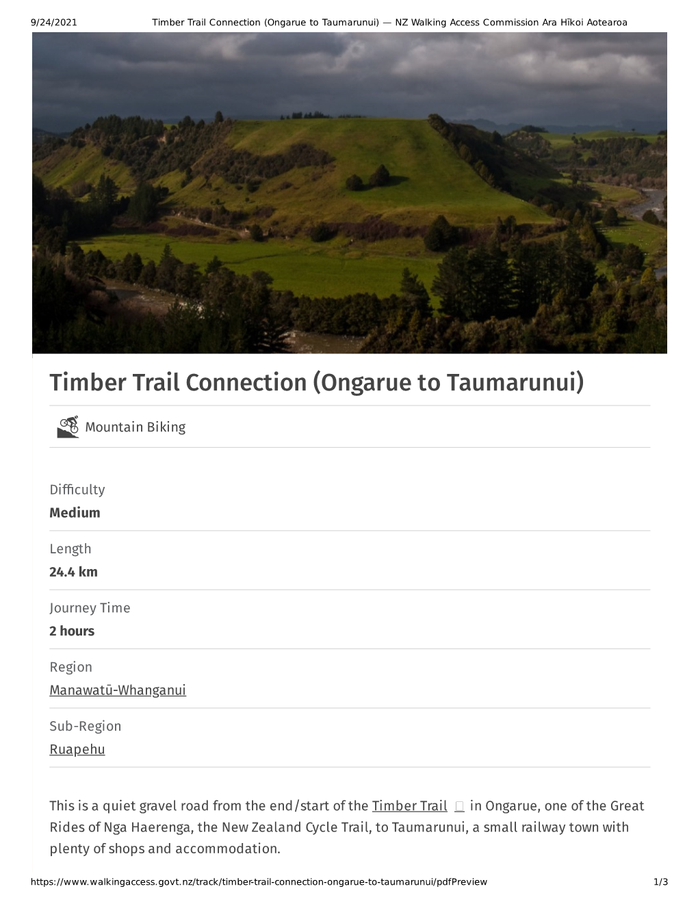 Timber Trail Connection (Ongarue to Taumarunui) — NZ Walking Access Commission Ara Hīkoi Aotearoa