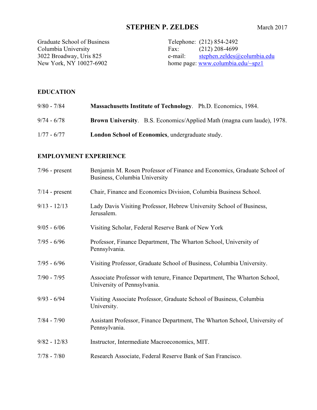 Zeldes Cv March 2017