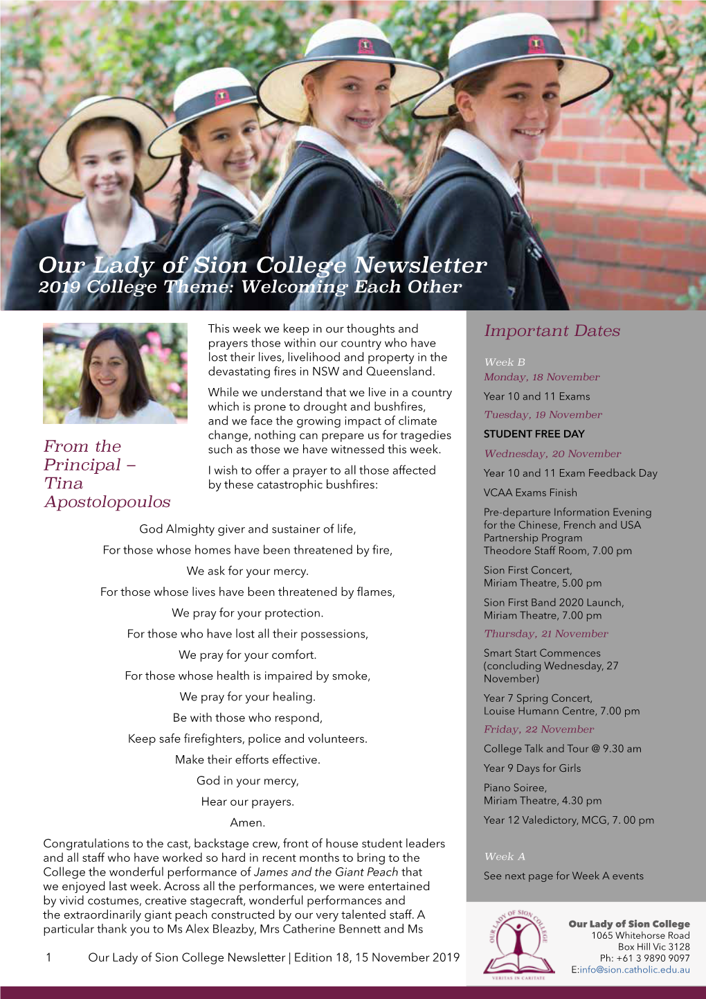 Principal Our Lady of Sion College Newsletter