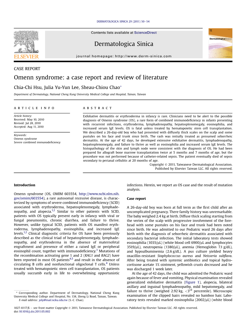 Omenn Syndrome: a Case Report and Review of Literature