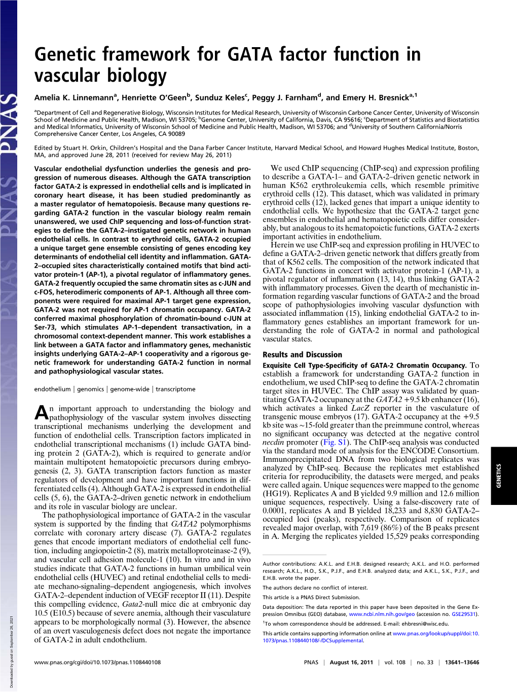 Genetic Framework for GATA Factor Function in Vascular Biology