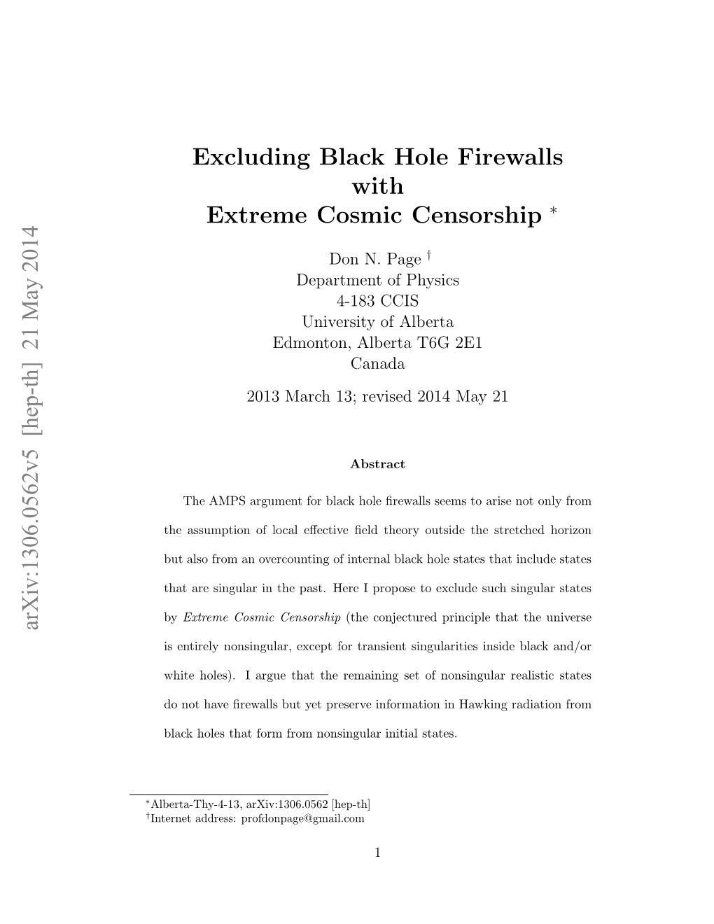 Excluding Black Hole Firewalls with Extreme Cosmic Censorship