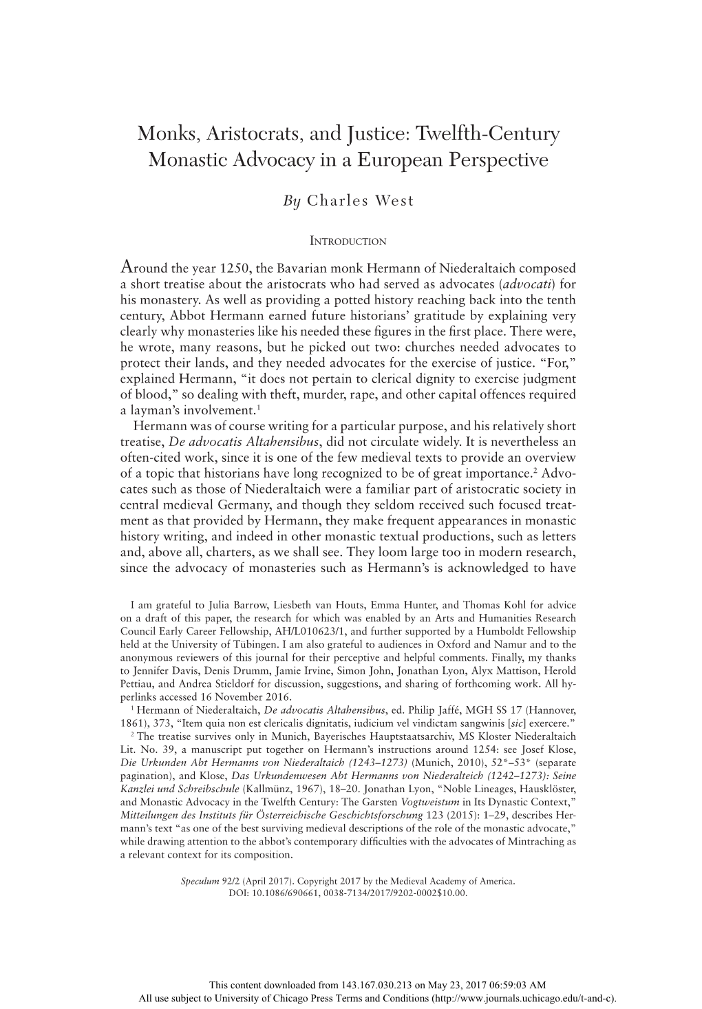 Monks, Aristocrats, and Justice: Twelfth-Century Monastic Advocacy in a European Perspective