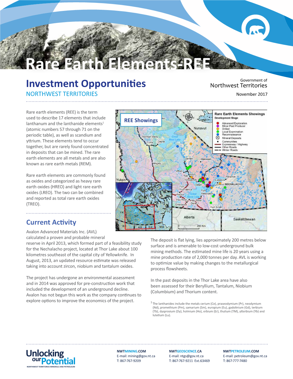 Rare Earth Elements-REE Investment Opportunities NORTHWEST TERRITORIES November 2017