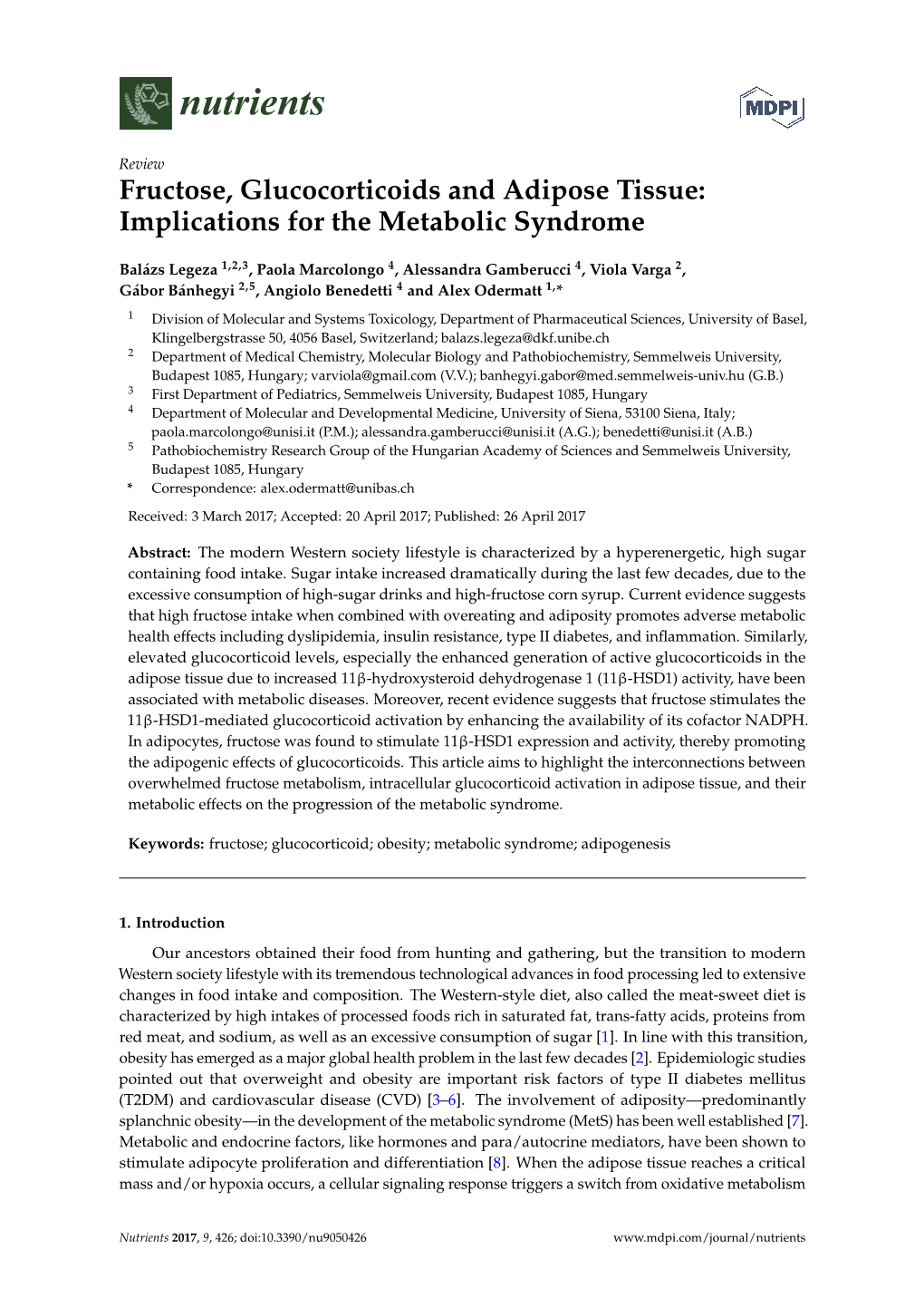 Fructose, Glucocorticoids and Adipose Tissue: Implications for the Metabolic Syndrome