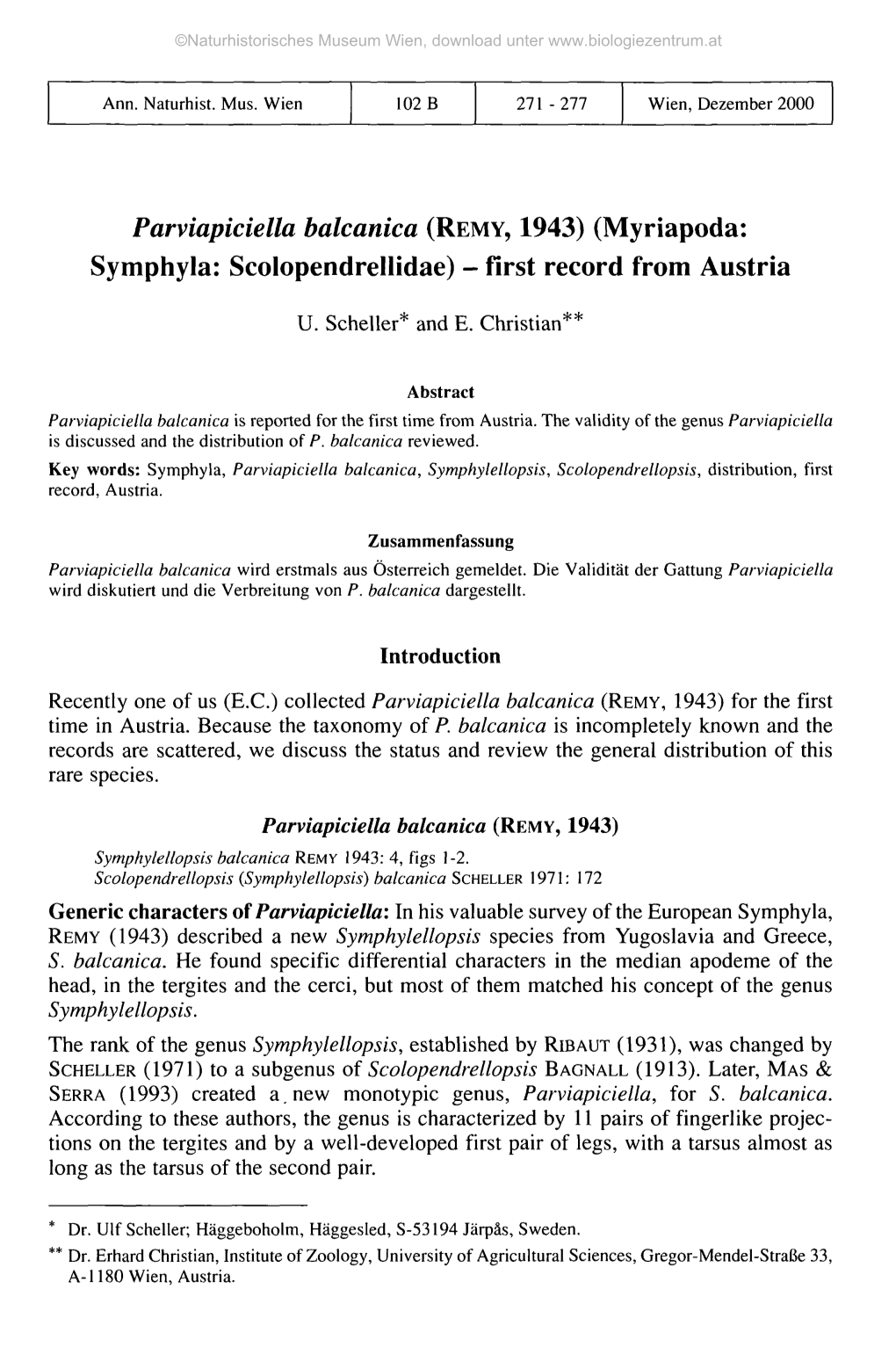 Myriapoda: Symphyla: Scolopendrellidae) - First Record from Austria