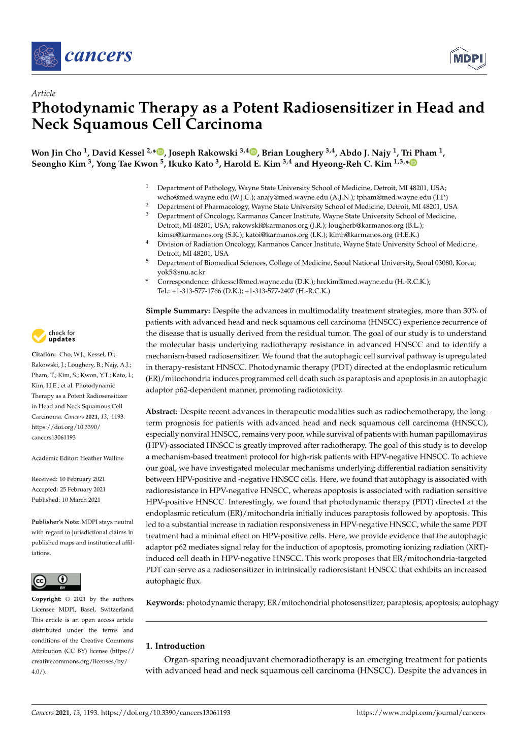 Photodynamic Therapy As a Potent Radiosensitizer in Head and Neck Squamous Cell Carcinoma