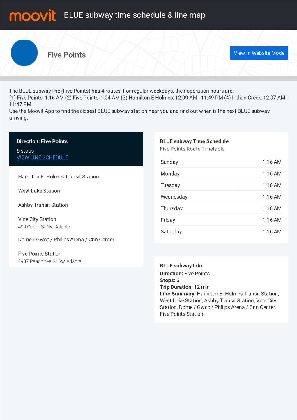 BLUE Subway Time Schedule & Line Route