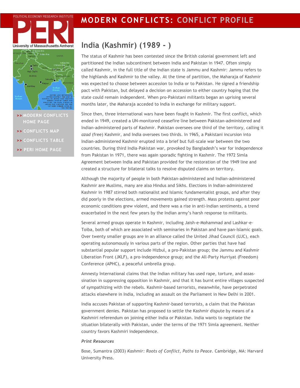 CONFLICT PROFILE India (Kashmir)