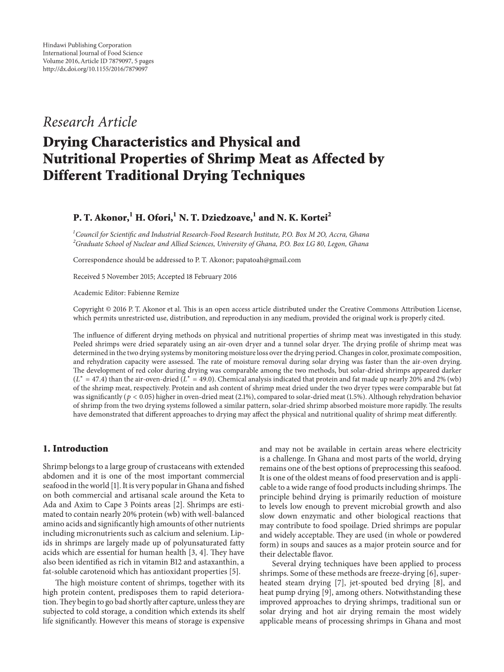 Drying Characteristics and Physical and Nutritional Properties of Shrimp Meat As Affected by Different Traditional Drying Techniques