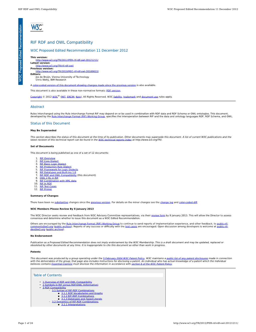 RIF RDF and OWL Compatibility W3C Proposed Edited Recommendation 11 December 2012