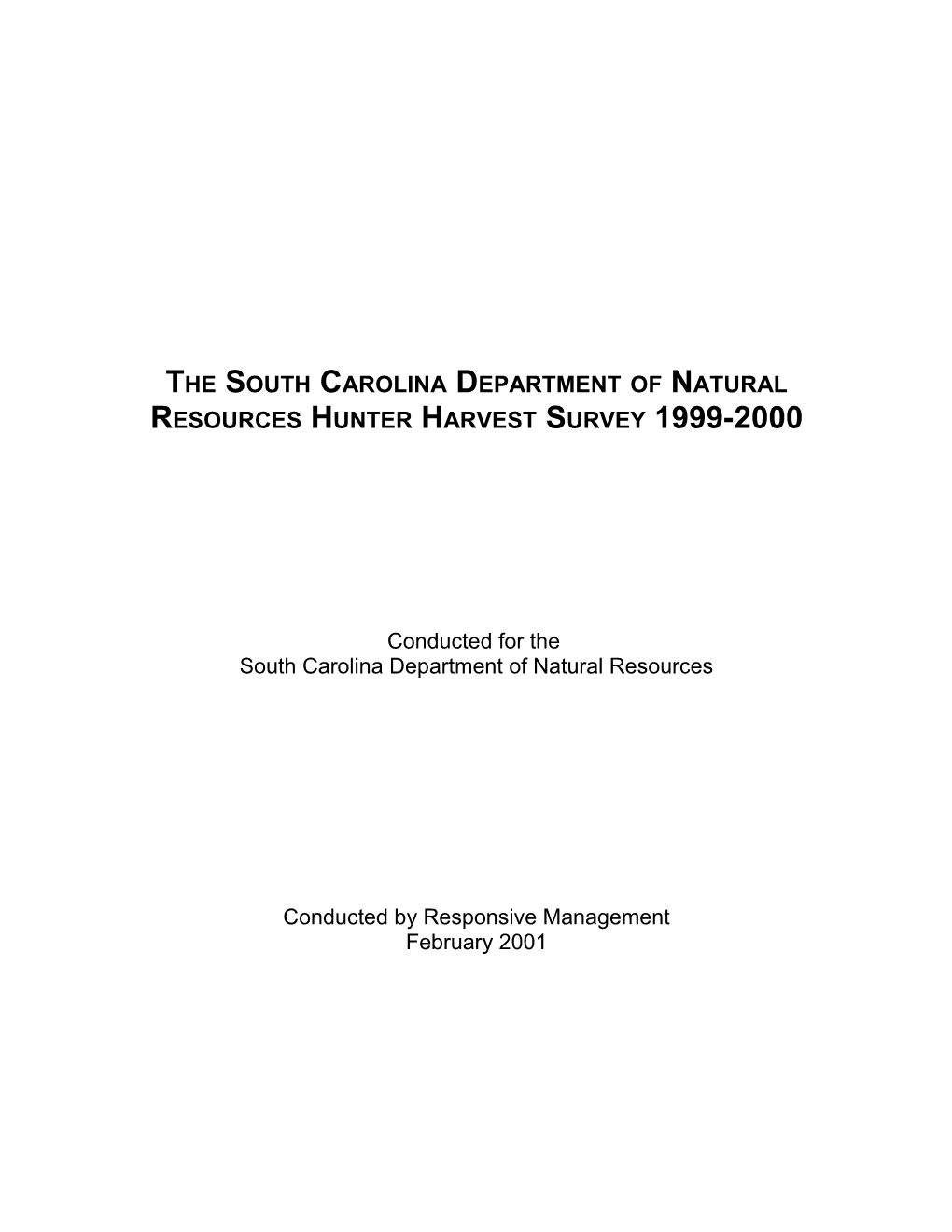 South Carolina 2000-2001 Hunter Harvest Survey