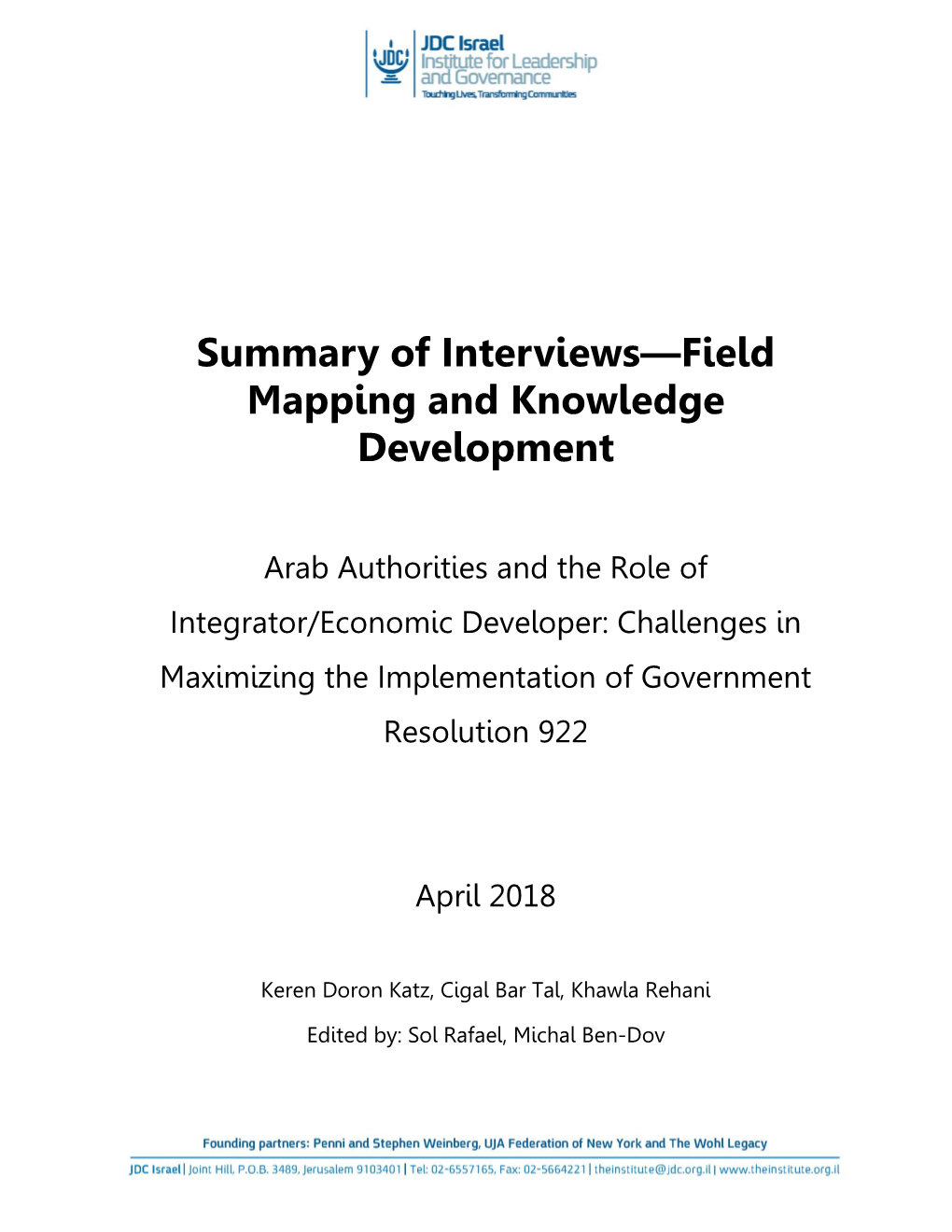 Summary of Interviews—Field Mapping and Knowledge Development