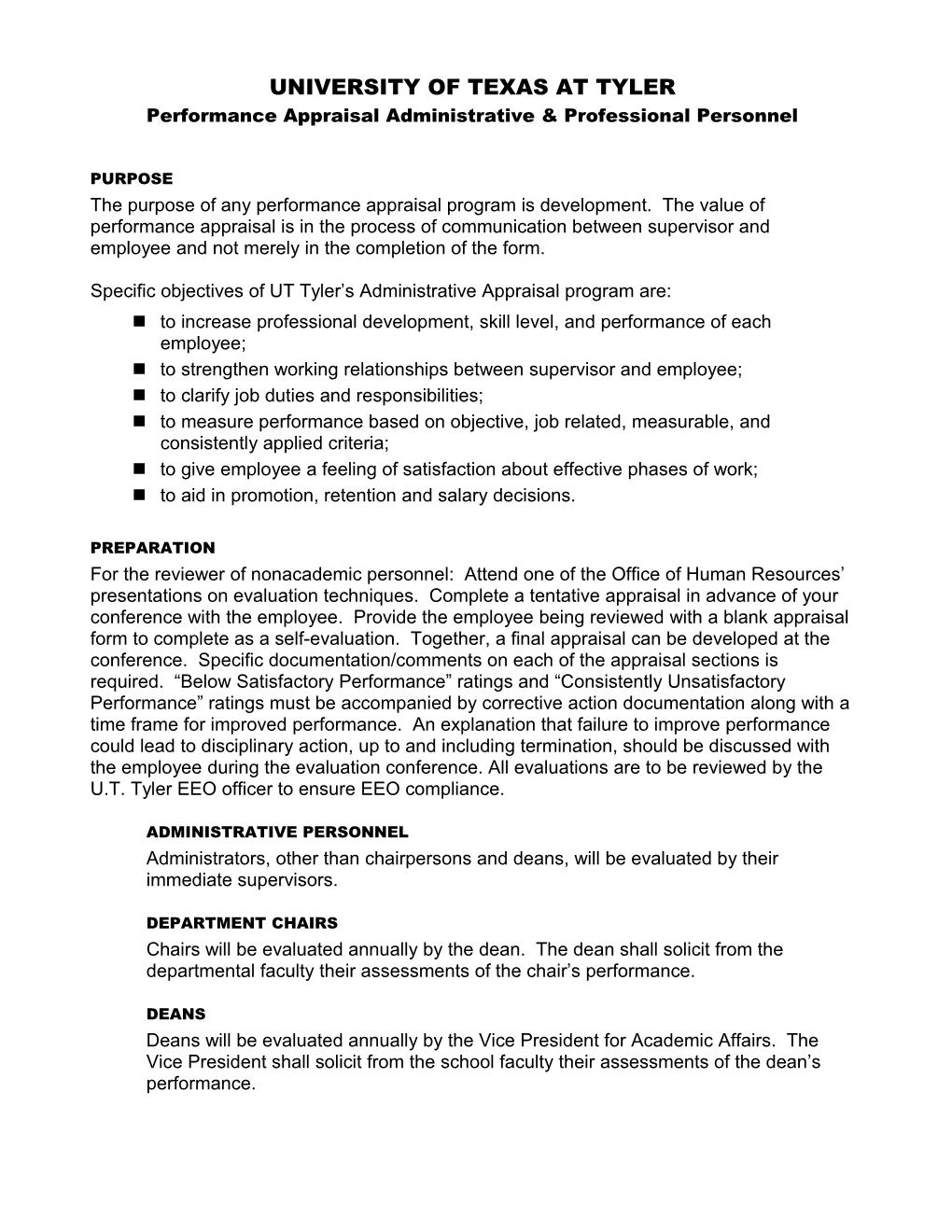 Performance Appraisal Administrative Professional Personnel