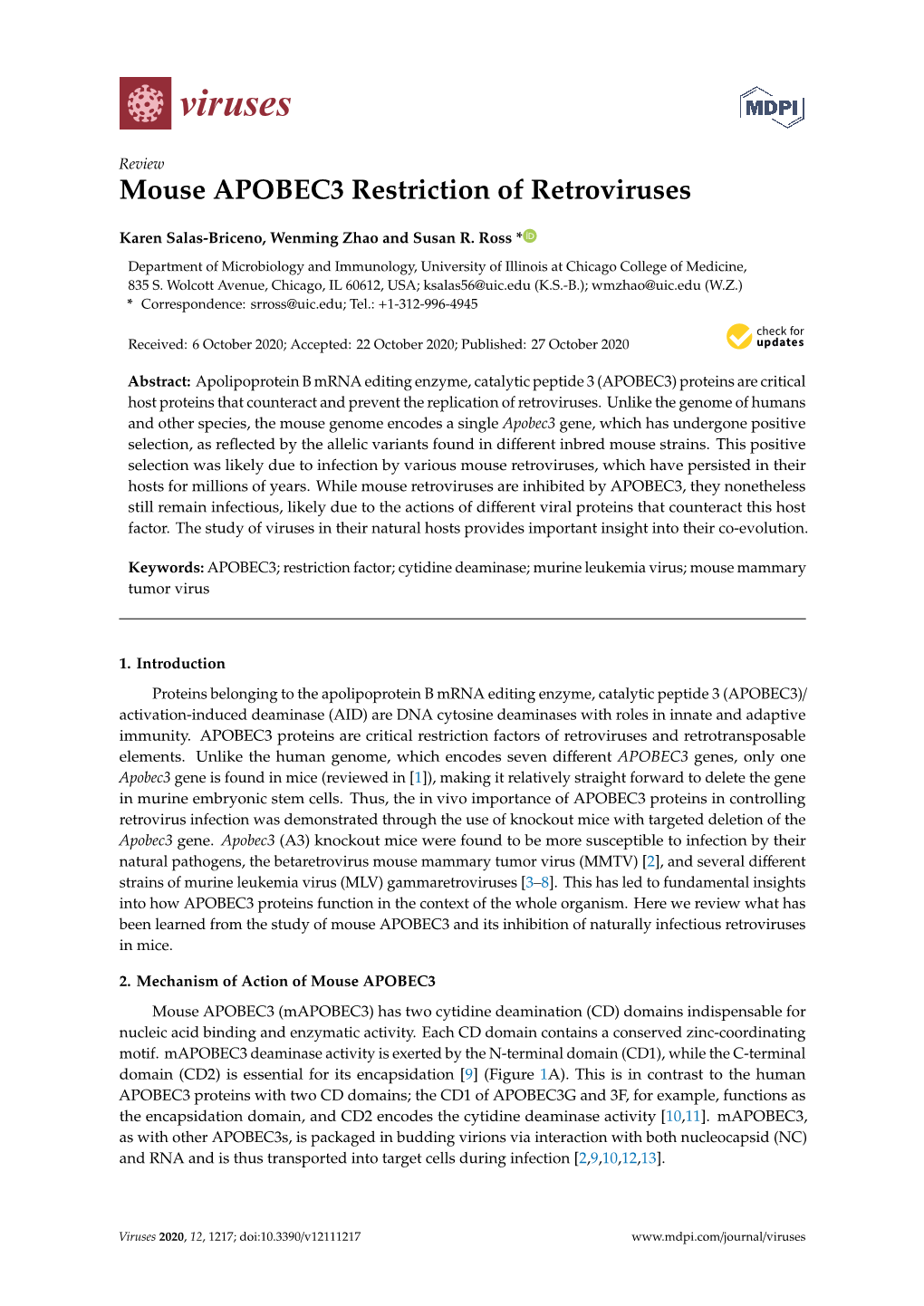 Mouse APOBEC3 Restriction of Retroviruses