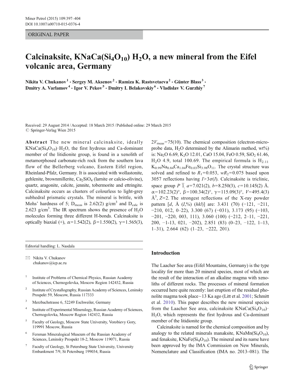 Calcinaksite, Knaca(Si4o10) H2O, a New Mineral from the Eifel Volcanic