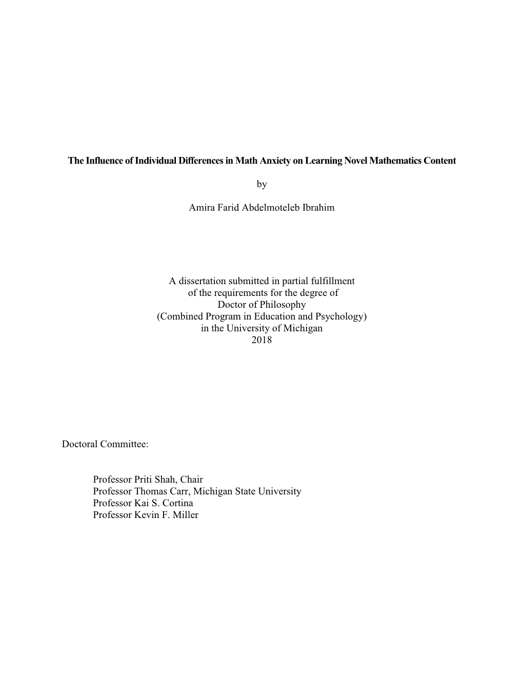 The Influence of Individual Differences in Math Anxiety on Learning Novel Mathematics Content