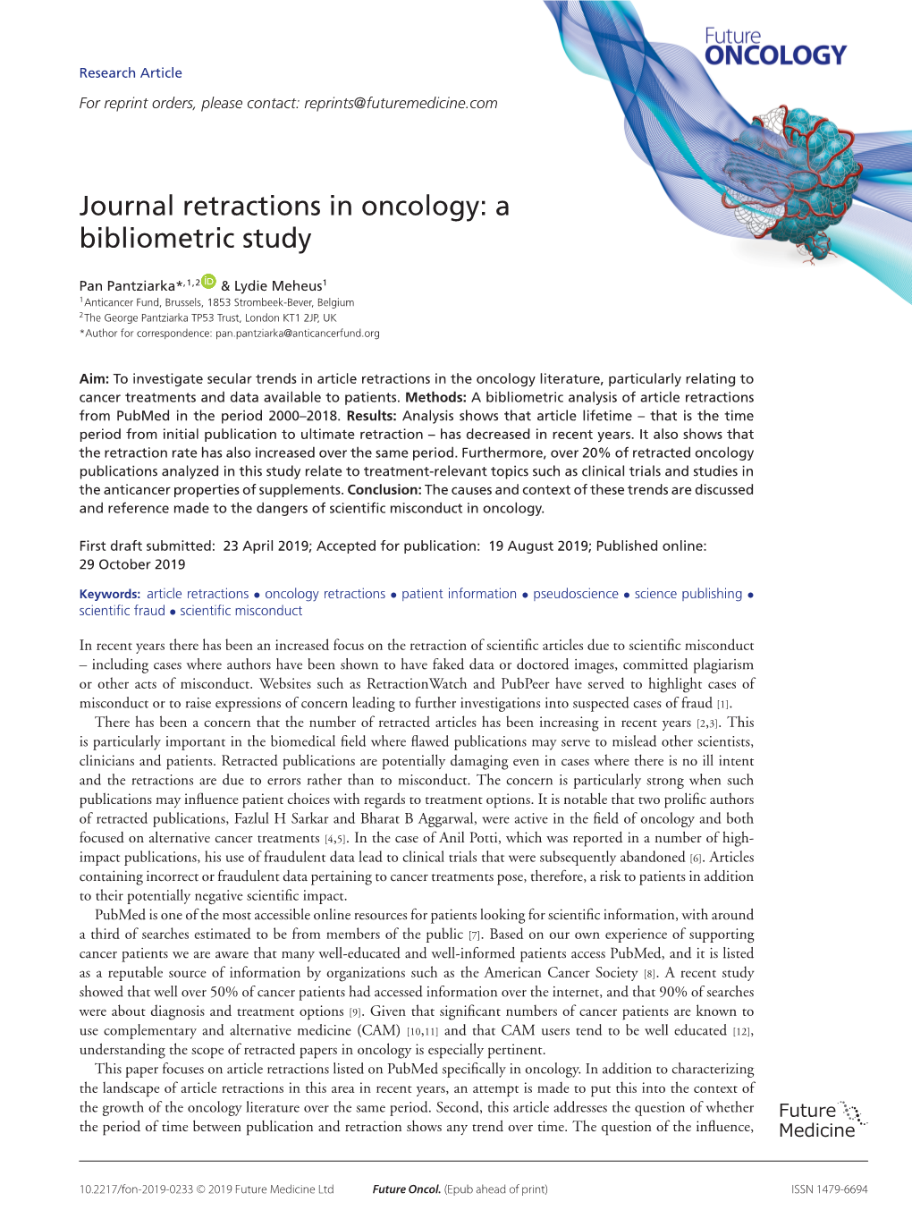 Journal Retractions in Oncology: a Bibliometric Study