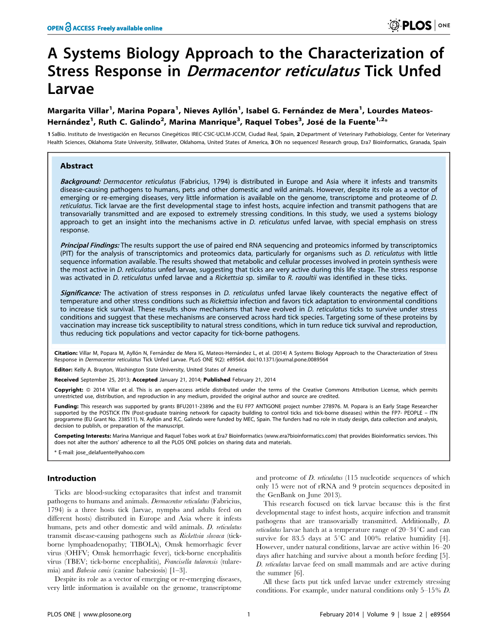 Stress Response in Dermacentor Reticulatus Tick Unfed Larvae