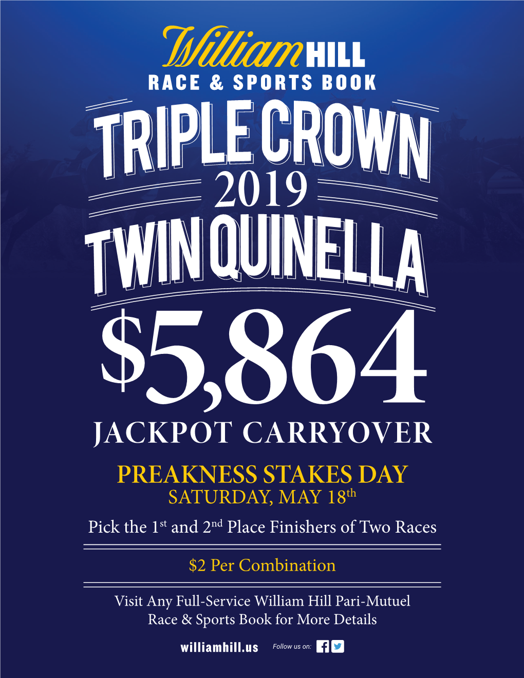JACKPOT CARRYOVER PREAKNESS STAKES DAY SATURDAY, MAY 18Th Pick the 1St and 2Nd Place Finishers of Two Races