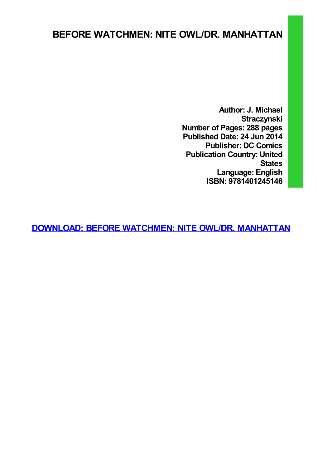 Read Book Before Watchmen: Nite Owl/Dr. Manhattan Pdf Free Download