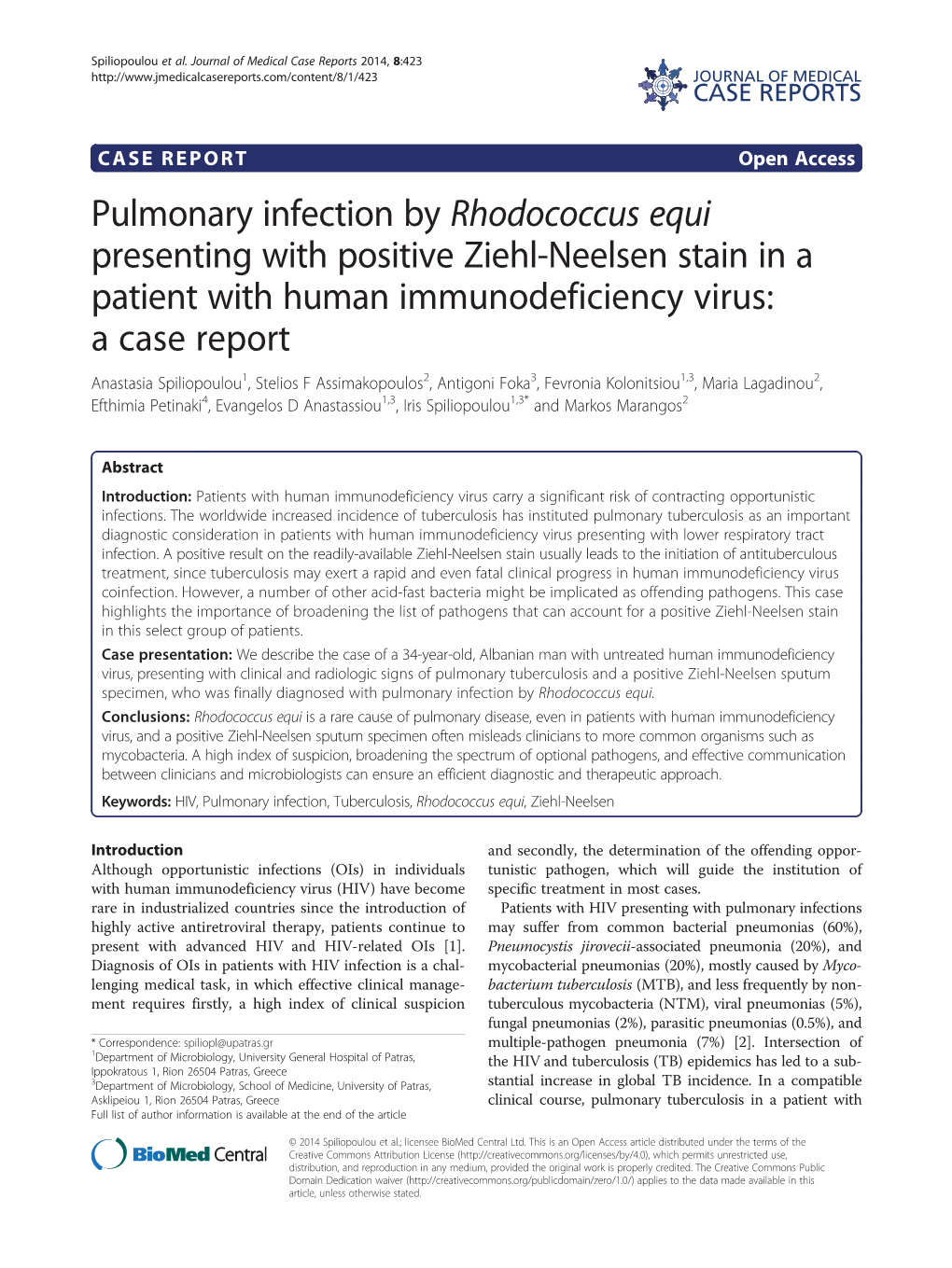 Pulmonary Infection by Rhodococcus Equi Presenting with Positive Ziehl