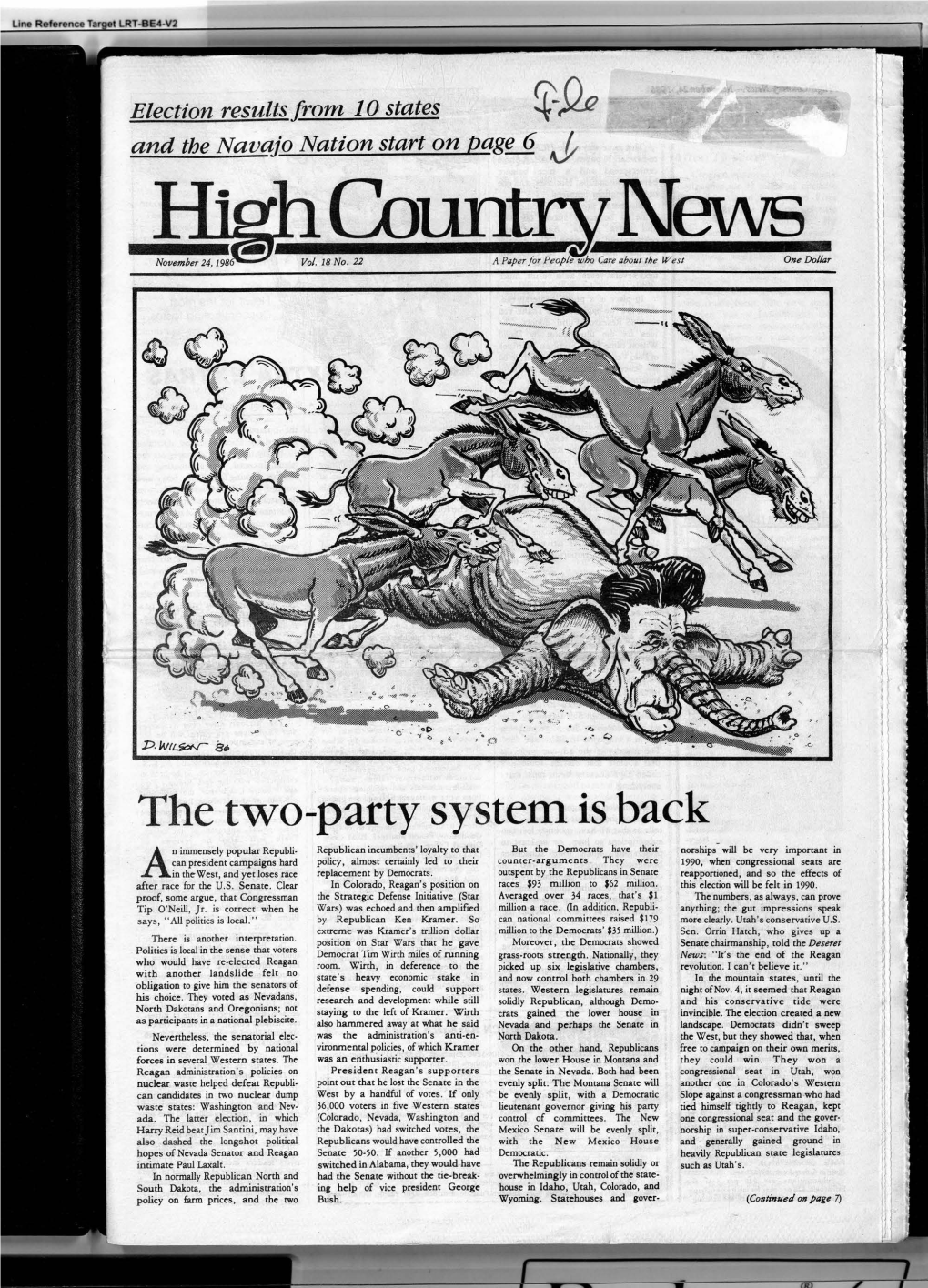 High Country News Vol. 18.22, Nov. 24, 1986