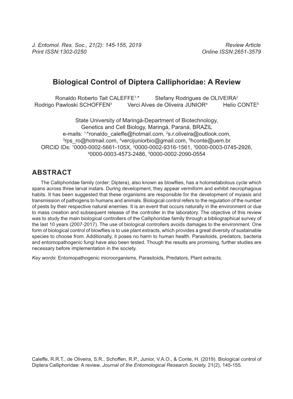 Biological Control of Diptera Calliphoridae: a Review