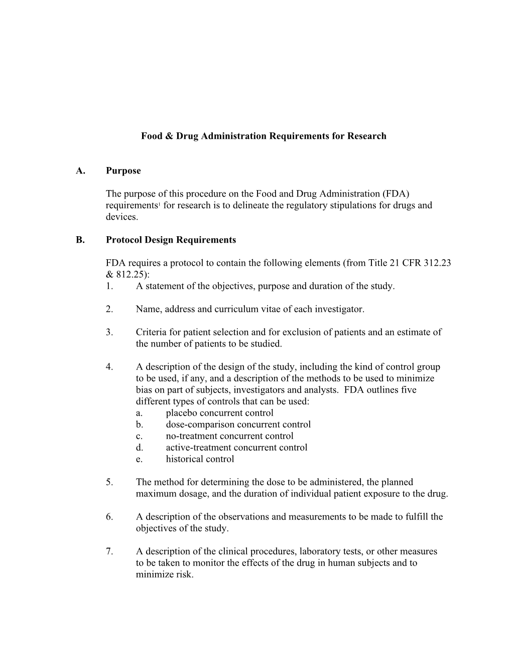 Food & Drug Administration Requirements for Research