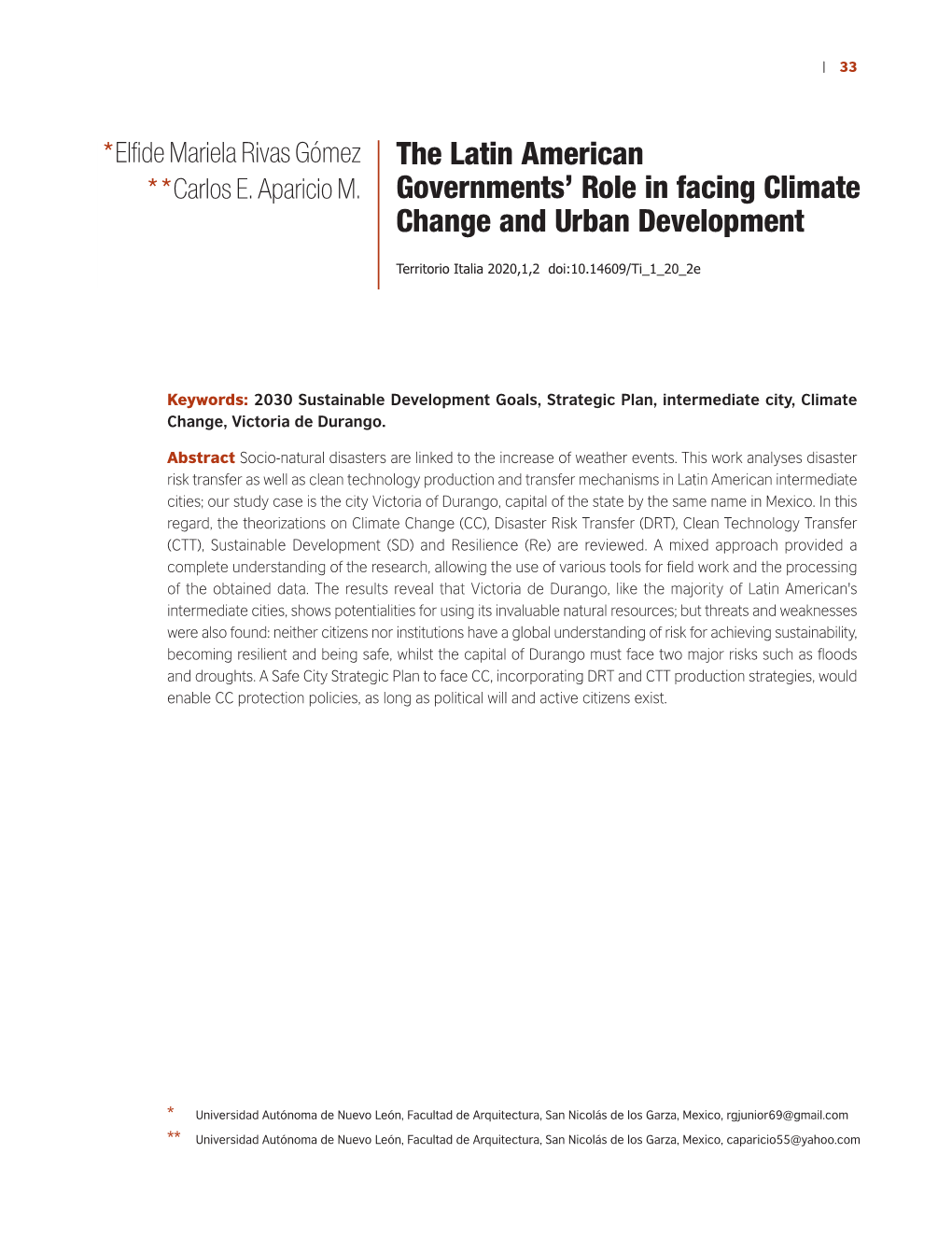 The Latin American Governments' Role in Facing Climate Change And