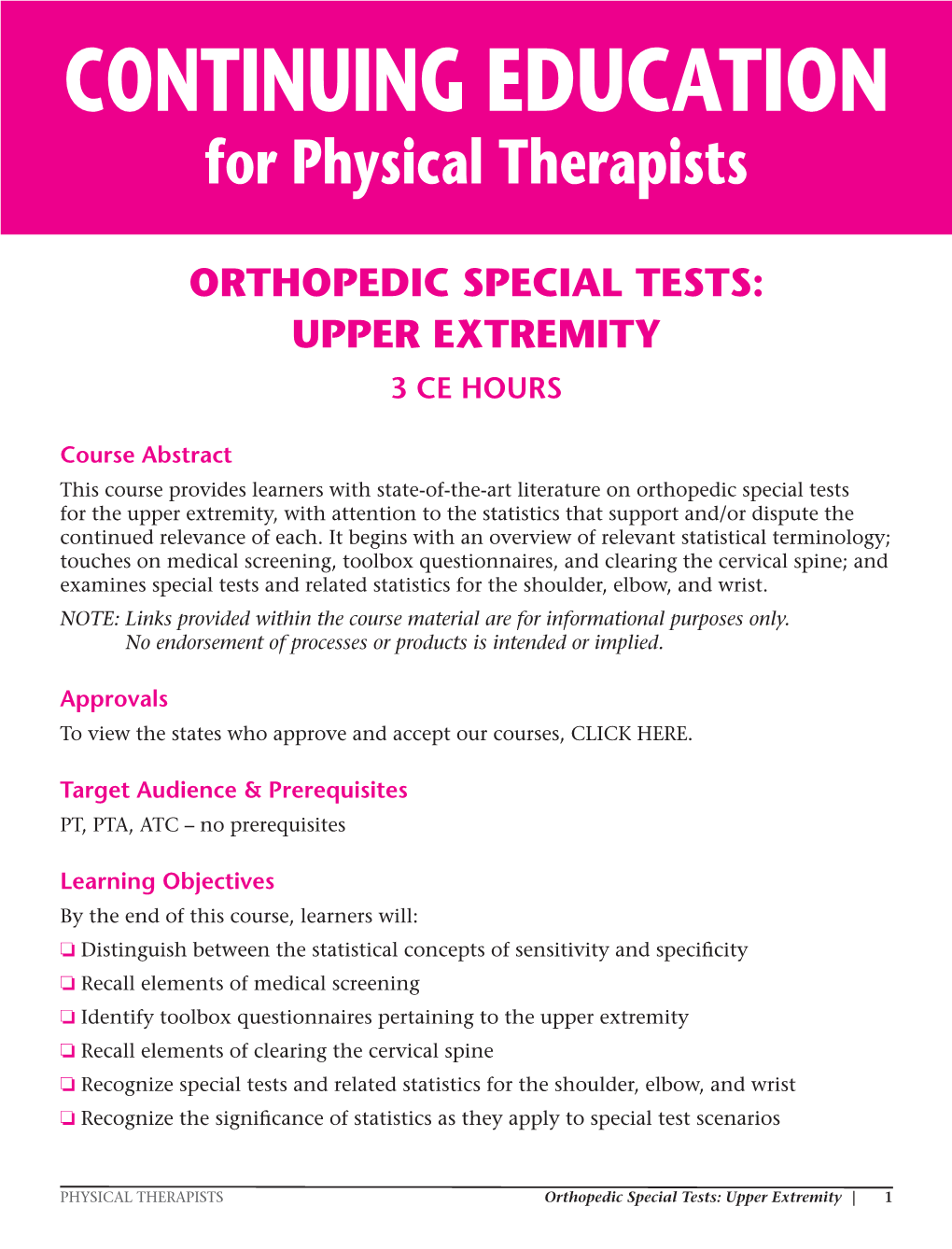 Orthopedic Special Tests: Upper Extremity 3 Ce Hours