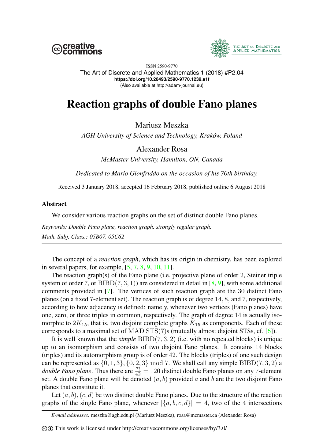 Reaction Graphs of Double Fano Planes
