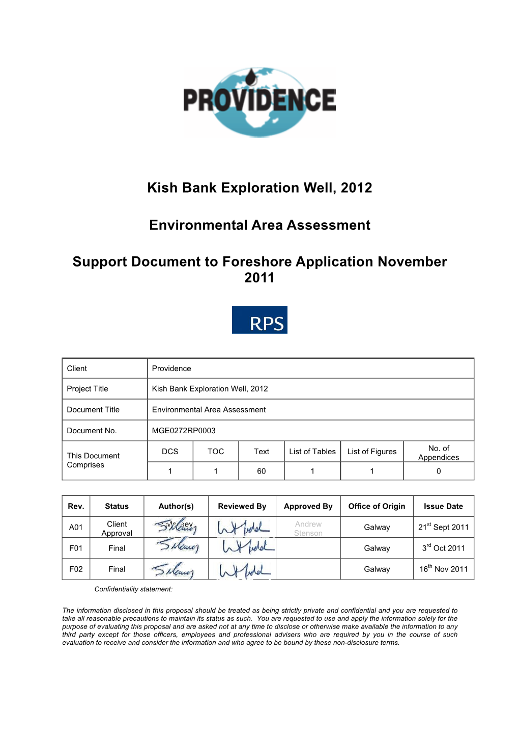 Kish Bank Exploration Well, 2012 Environmental Area Assessment