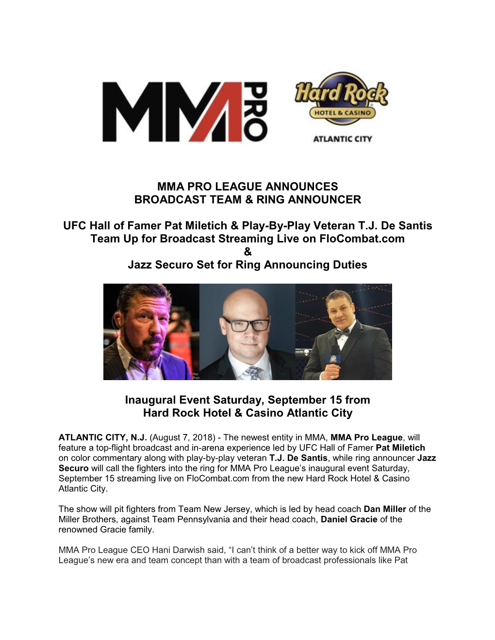 Mma Pro League Announces Broadcast Team & Ring
