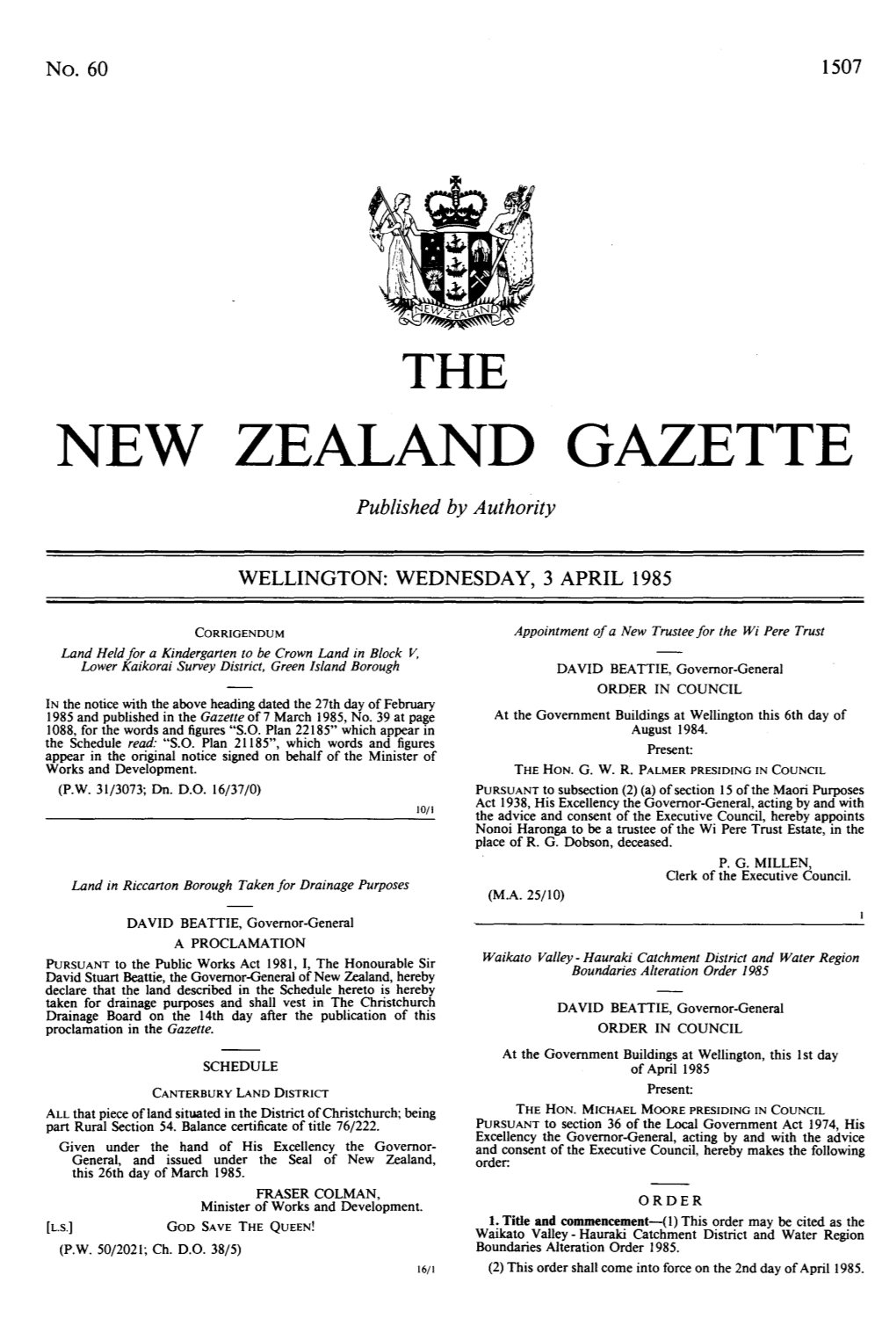 NEW ZEALAND GAZETTE Published by Authority