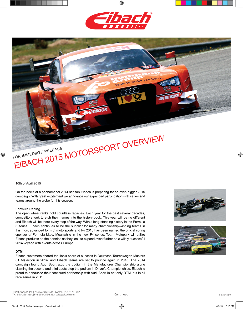 Eibach 2015 MOTORSPORT OVERVIEW