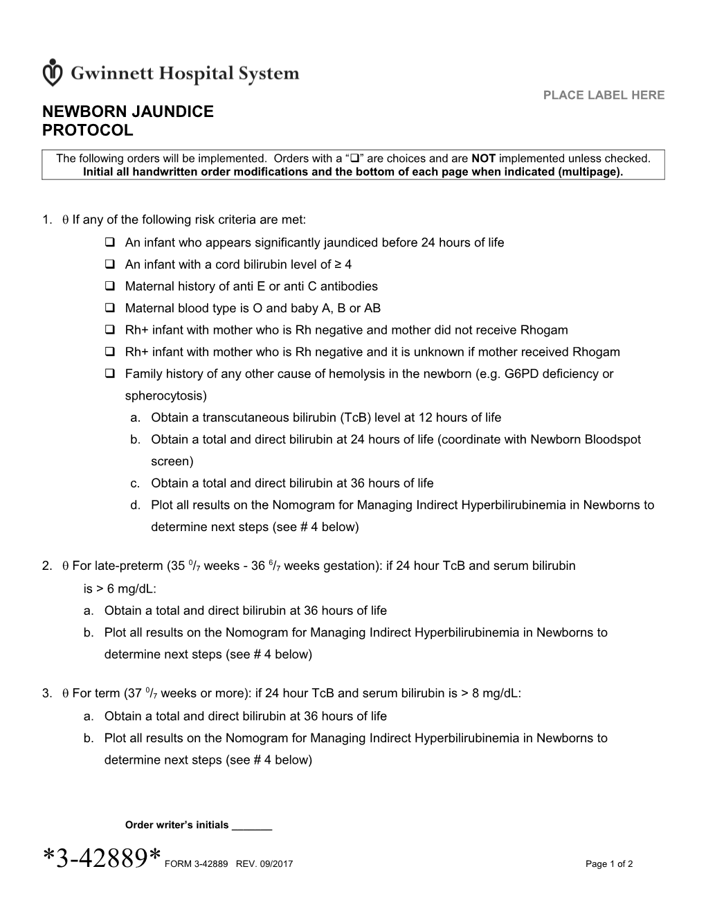 Newborn Jaundice Protocol