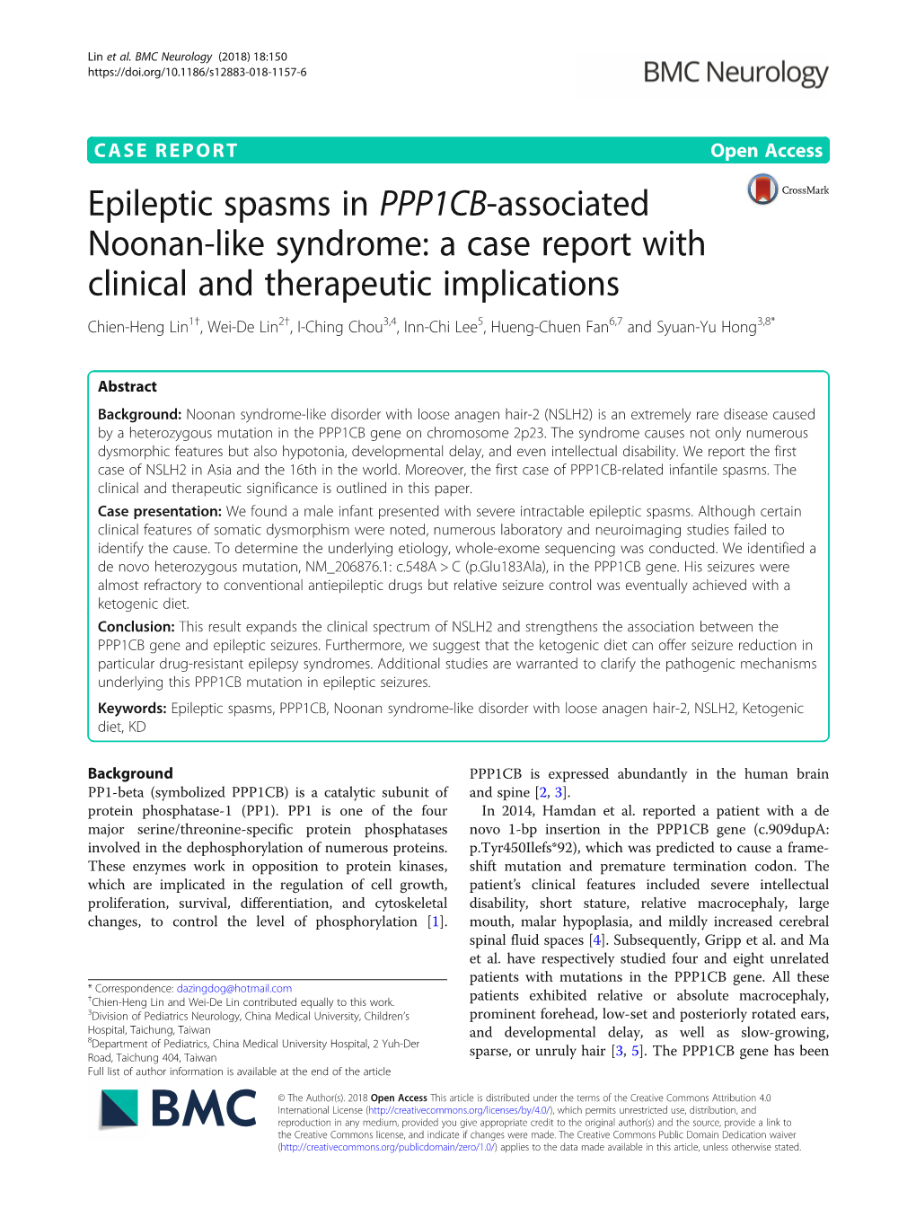 Epileptic Spasms in PPP1CB-Associated Noonan-Like